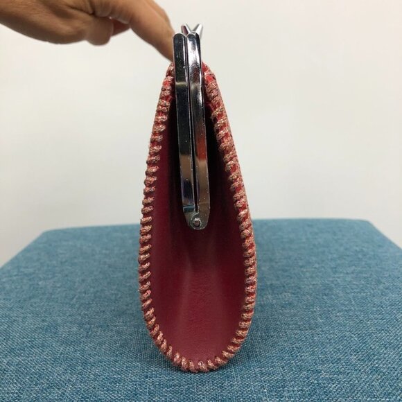 Pink Salmon shade sparkly crochet Metallic Clutch handheld clasp Purse - Picture 5 of 13